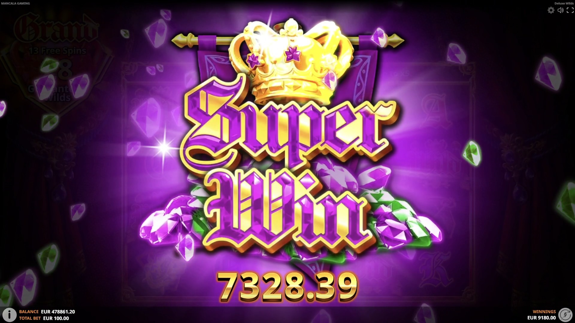 Deluxe Wilds Grand bonus presentation with red collector styling and Free Spins counters