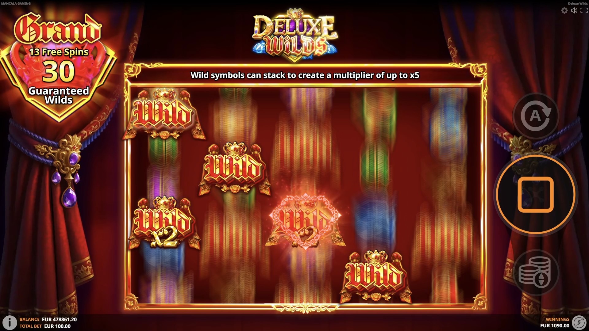 Deluxe Wilds Free Spins with stacked Wild symbols and visible multiplier values